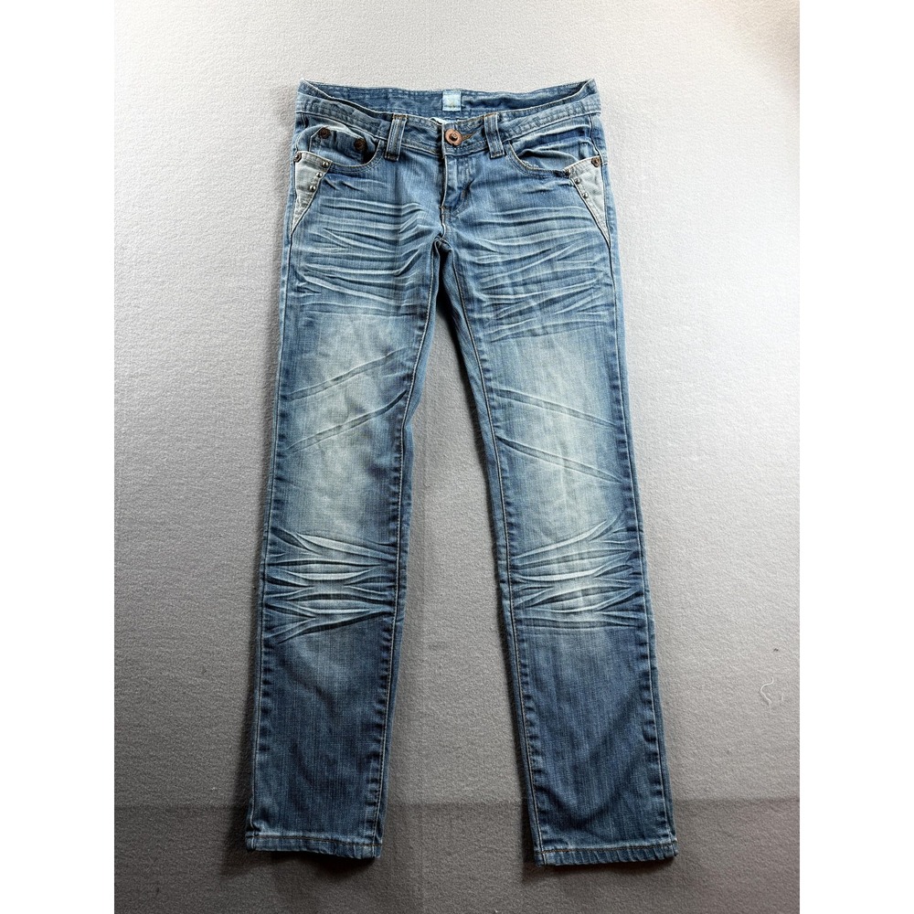 Hydraulic Jeans Womens 27 Blue Med Wash Skinny Low Rise Distressed Studded 29x28